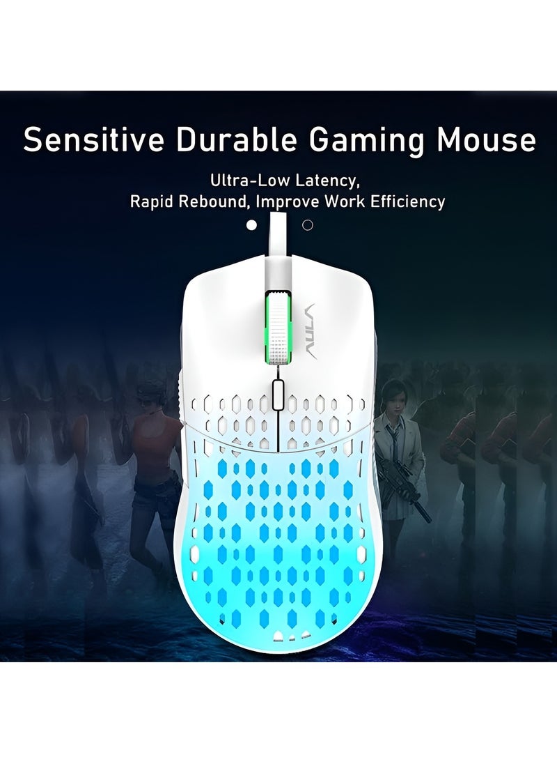 AULA - AULA Wind S11 Pro Wired Gaming Mouse - RGB Backlight with Colorful Effects - Lightweight Ergonomic Design - Adjustable DPI up to 3600 – white with babay blue. - Image 1