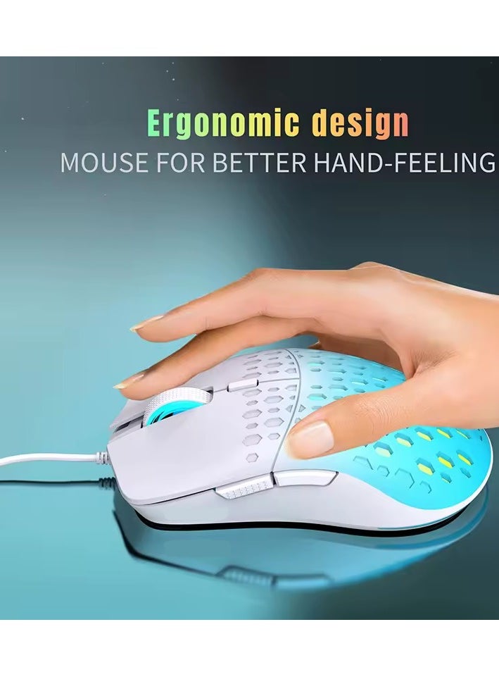 AULA - AULA Wind S11 Pro Wired Gaming Mouse - RGB Backlight with Colorful Effects - Lightweight Ergonomic Design - Adjustable DPI up to 3600 – white with babay blue. - Image 1