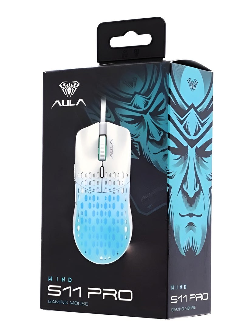 AULA - AULA Wind S11 Pro Wired Gaming Mouse - RGB Backlight with Colorful Effects - Lightweight Ergonomic Design - Adjustable DPI up to 3600 – white with babay blue. - Image 1