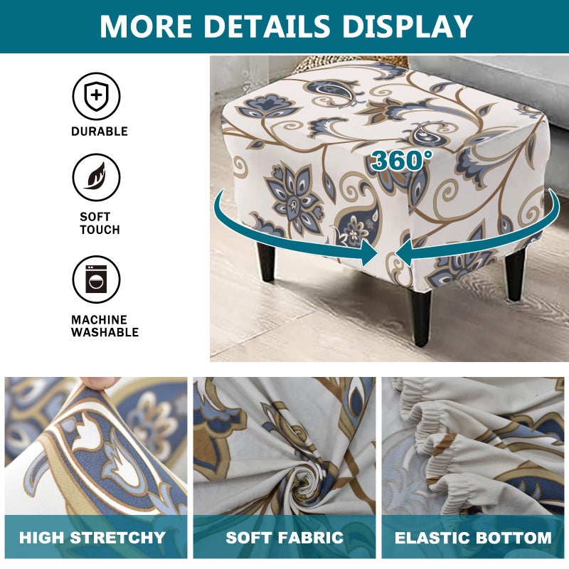 KRFOONN Stretch Ottoman Cover Slipcovers Rectangle Fit Length 27"-35" Footrest Stool Covers Printed Ottoman Cover for Foot Stool Furniture Protector with Non Slip Elastic Bottom, Color 17 - Image 5