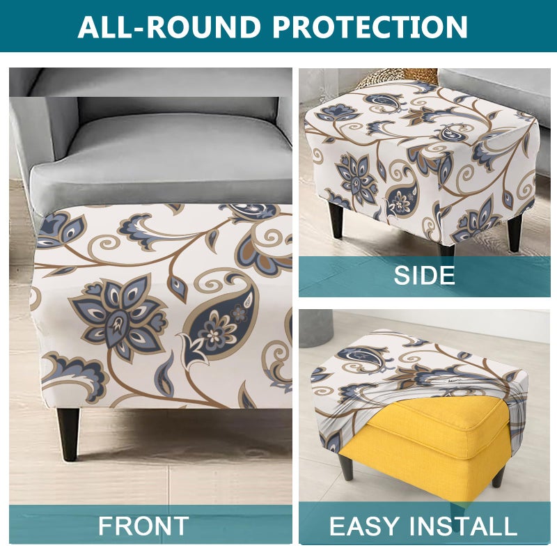 KRFOONN Stretch Ottoman Cover Slipcovers Rectangle Fit Length 27"-35" Footrest Stool Covers Printed Ottoman Cover for Foot Stool Furniture Protector with Non Slip Elastic Bottom, Color 17 - Image 4