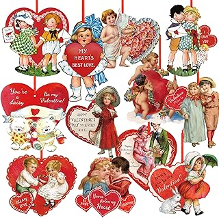 Perthlin 48 Pcs Vintage Valentine Hanging Ornaments Retro Valentines Tree Ornaments Heart Cut Out Decorations for - Image 1