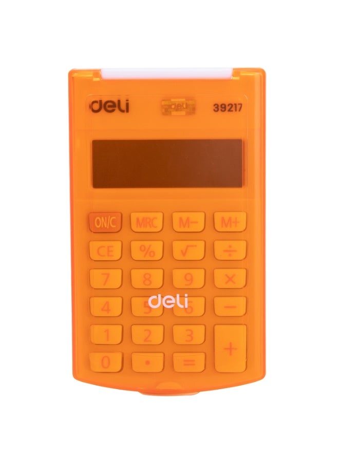 ديلي آلة حاسبة ديلـي E39217 قابلة للطي – حاسبة محمولة بـ 8 أرقام مع غطاء علوي، تصميم مدمج، هيكل بلاستيكي متين، باللون البرتقالي. - Image 3