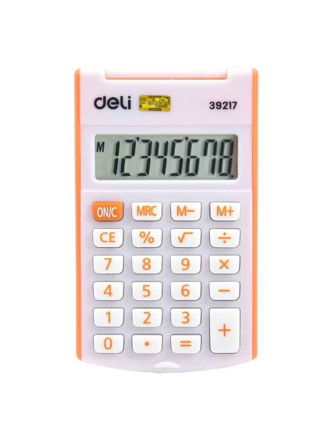 ديلي آلة حاسبة ديلـي E39217 قابلة للطي – حاسبة محمولة بـ 8 أرقام مع غطاء علوي، تصميم مدمج، هيكل بلاستيكي متين، باللون البرتقالي. - Image 2