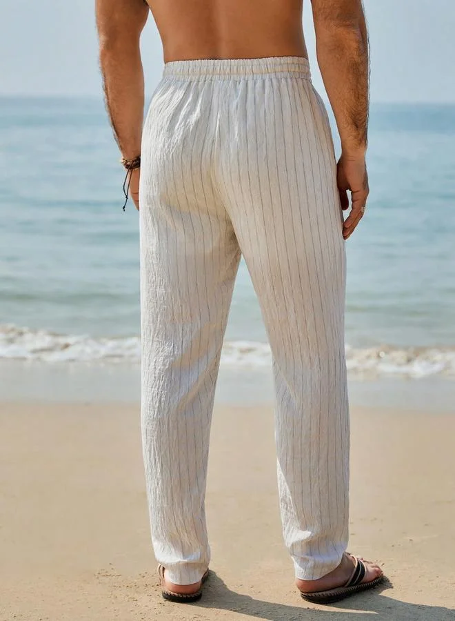 Take Two Men Beige Striped Pants