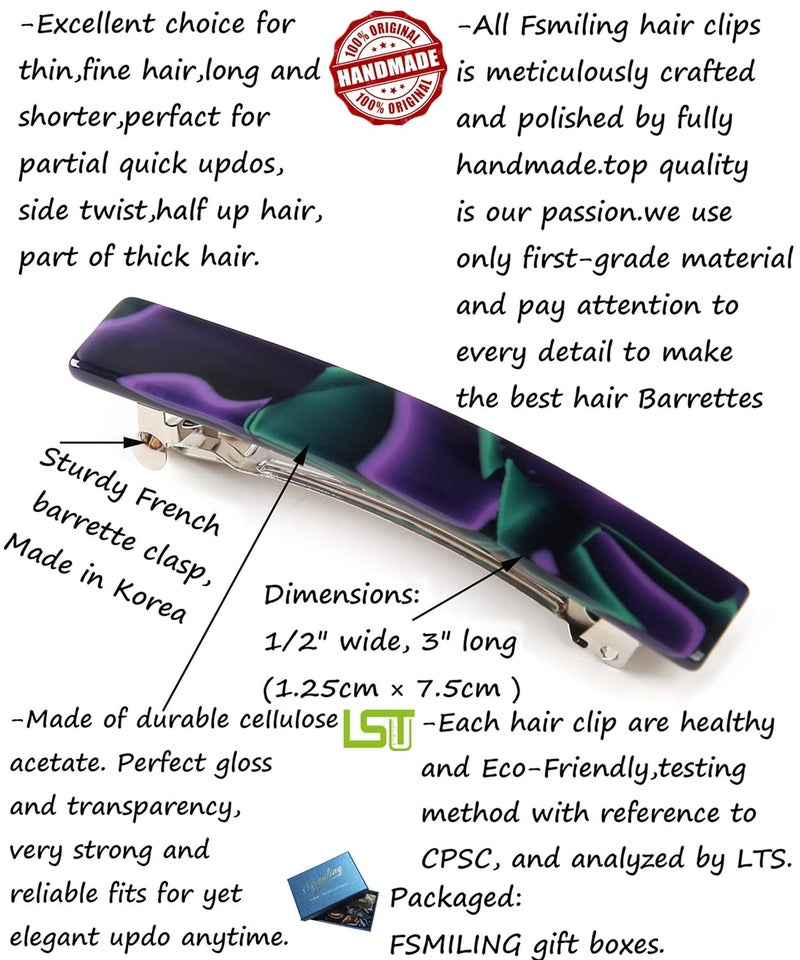Fsmiling Hair Barrettes for Women French Hair Barrette Clip Small Acetate Hair Clips Barrette No Slip Hair Accessories 3-Pack - Image 3