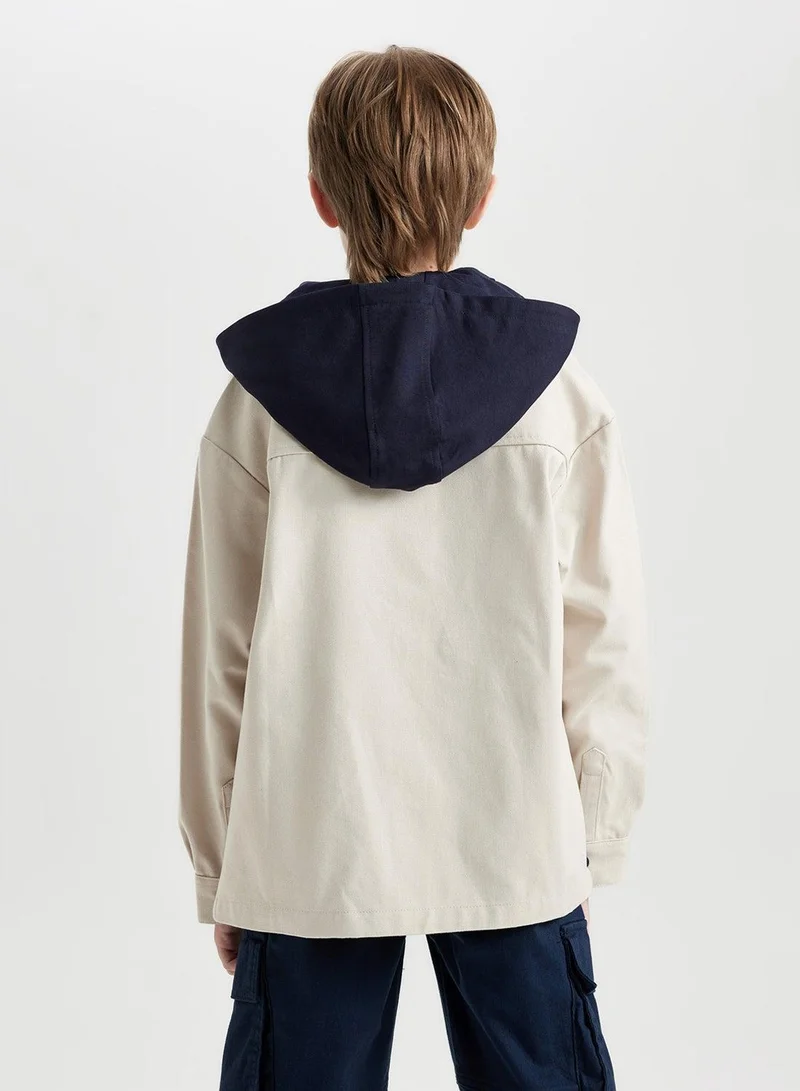 DeFacto Oversized Fit Wide Hooded Gabardine Long Sleeve Shirt