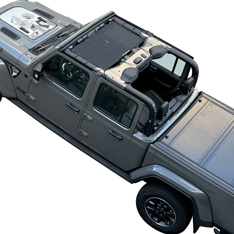 Shadeidea JT Sun Shade Top Sunshade Compatible with Jeep Gladiator Top Shade Mesh Screen Roof Cover 20182023 Wind Noise UV Blocker with GrabBag Pouch 10 Year Warranty Black Front