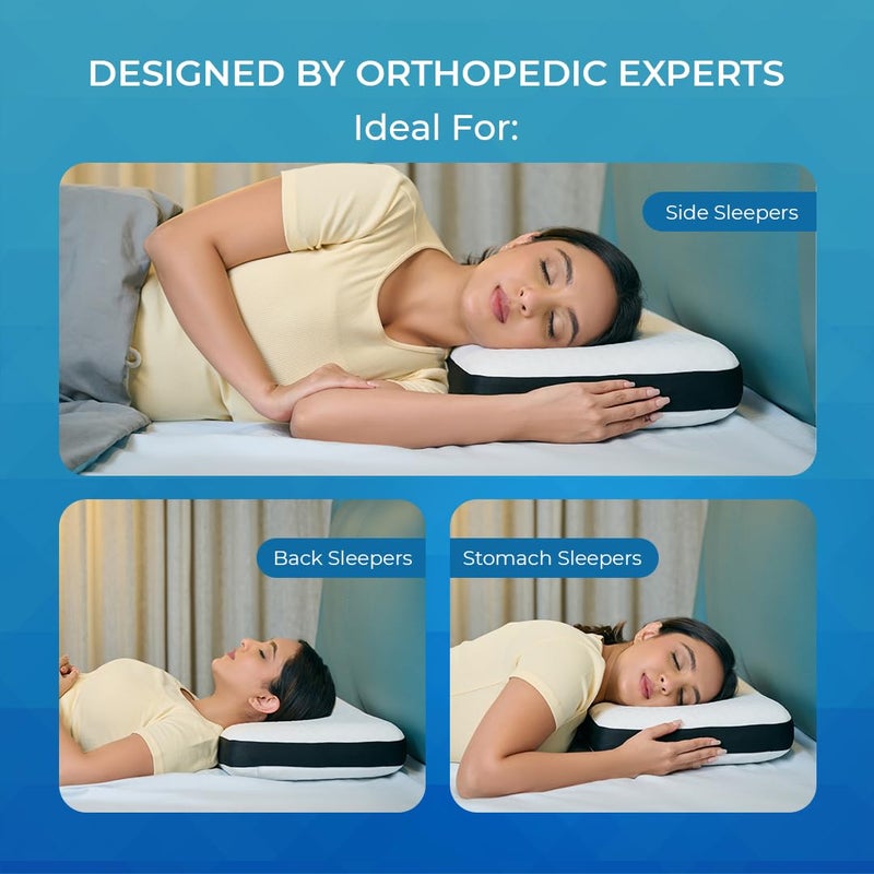 CareFoam وسادة CareFoam الطبية من رغوة الذاكرة للنوم المريح تخفيف آلام الرقبة والكتف مع غطاء جاكار أبيض قابل للإزالة 20 × 13 × 4 بوصة عبوة من 1 - Image 5