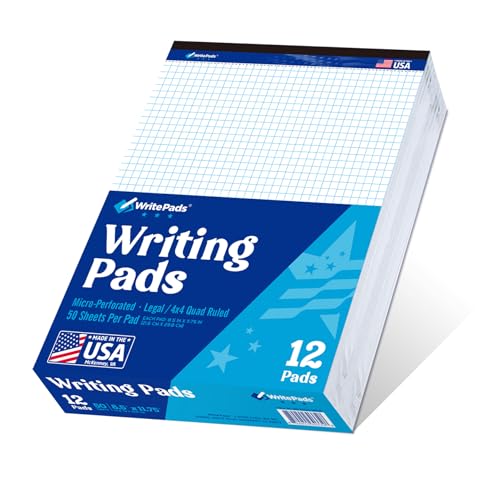 WritePads Legal note pads Legal Pad Quad Ruled Note Pads, Graph Ruled 8.5x11 inch Legal Pad, Quad (4x4) Paper Writing Pads, White 12 pads, BL-MWT50Q-12, Made In The USA. - Image 1