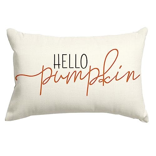 RABUSOFA Fall Pillow Covers 12x20 Inch,Autumn Hello Pumpkin Pillows Decorative Throw Pillows,Lumbar Outdoor Thanksgiving Cushion Cover Farmhosue Fall Decor for Bedroom Couch Sofa White - Image 1