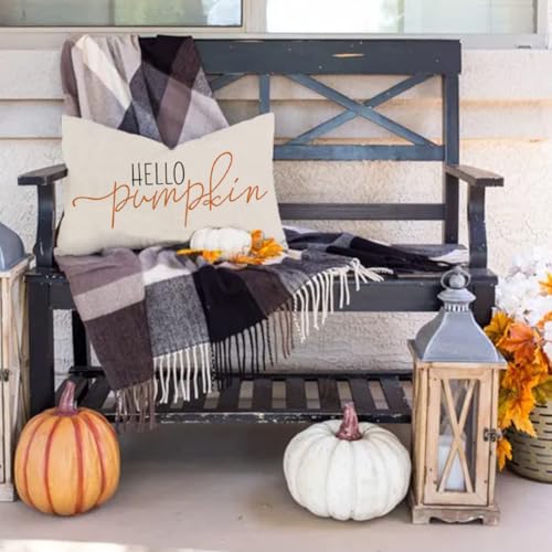 RABUSOFA Fall Pillow Covers 12x20 Inch,Autumn Hello Pumpkin Pillows Decorative Throw Pillows,Lumbar Outdoor Thanksgiving Cushion Cover Farmhosue Fall Decor for Bedroom Couch Sofa White - Image 5