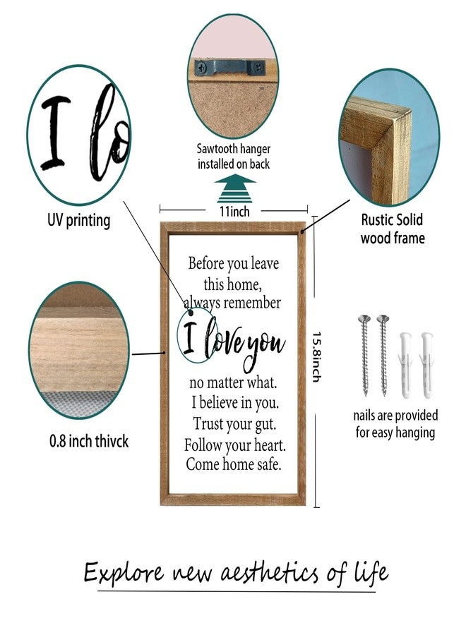 comurdyo Before You Leave This Home Sign Wall Art Decor 16x11 Inch Rustic Farmhouse Living Room I Love You Inspirational Family Wood Framed Sign Entryway Motivationa And Romantic Wall Hang (Wood) - Image 2