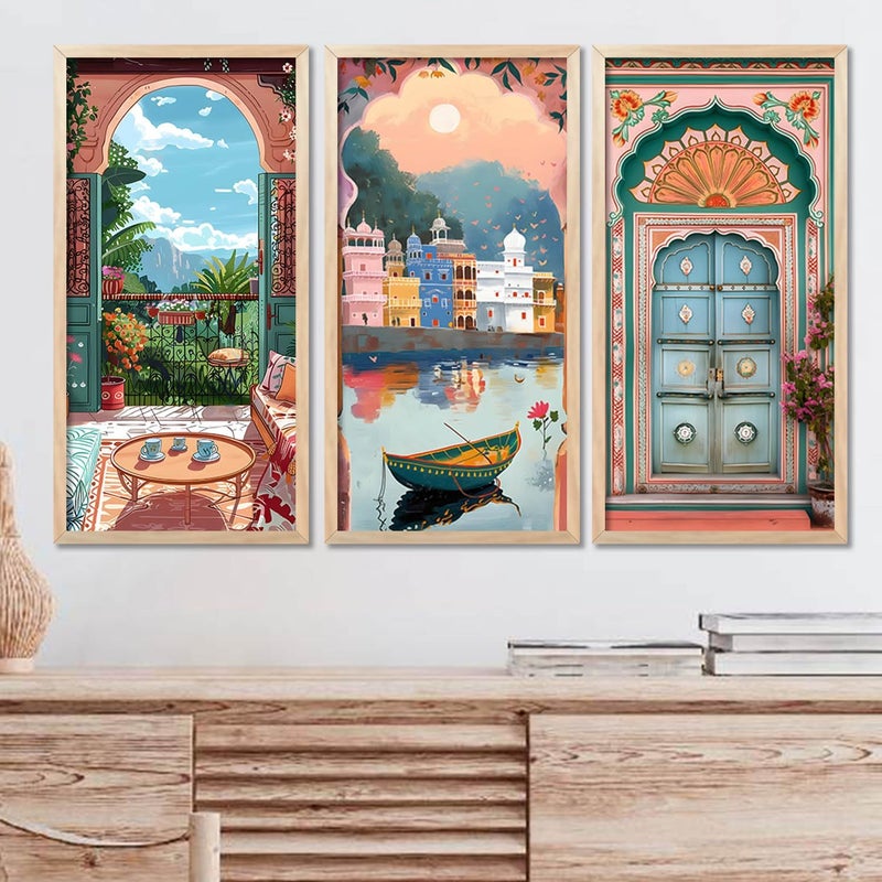 walllane Painting for Home Decoration |Traditional Indian Art Pichwai Wall Décor Paintings | Traditional Indian Art Pichwai Wall Décor Paintings Set of 3 (10X19 INCH, C) - Image 1