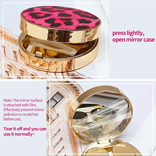 ofone Contact Lens Case, Leopard Pattern Contact Lenses Travel Cases with Remover Tool Tweezers Mirror Contacts Storage Box Kit for Women & Girls (Pink) - Image 5