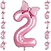LEBERY Pink Bow Balloons 40 Inch Pink Number 2 Balloon Jumbo Number 2 Birthday Balloons for Girls Mini Bowtie Foil Balloon for Princess Cowgirl Mouse Themed 2nd Birthday Baby Shower Decorations - Image 3