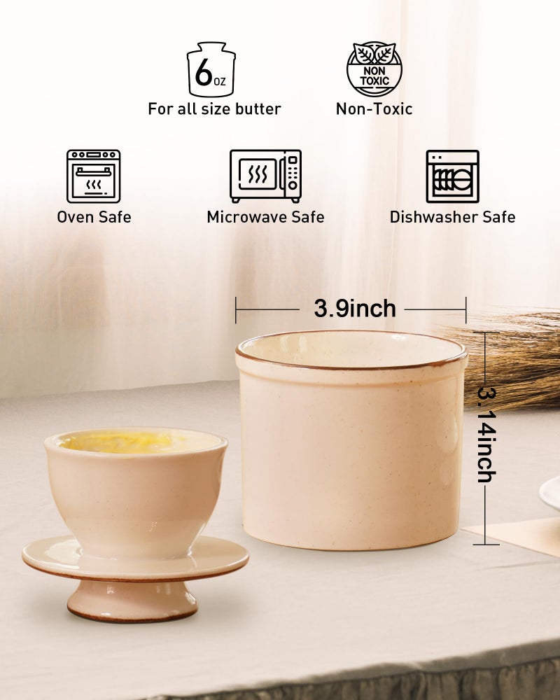 Jersinwei French Butter Dish, Butter Crock for Counter with Water Line, Ceramic Butter Keeper for Spreadable Butter - Chrismas Gift Home Kitchen Decor - Reactive Glaze Collection - White - Image 2