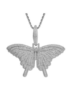 Generic Small Colorful Inlaid Zirconia Hip Hop Pendant Necklace For Men Women Unique Trendy Style Silver (send 3mm * 60cm stainless steel twist chain) 