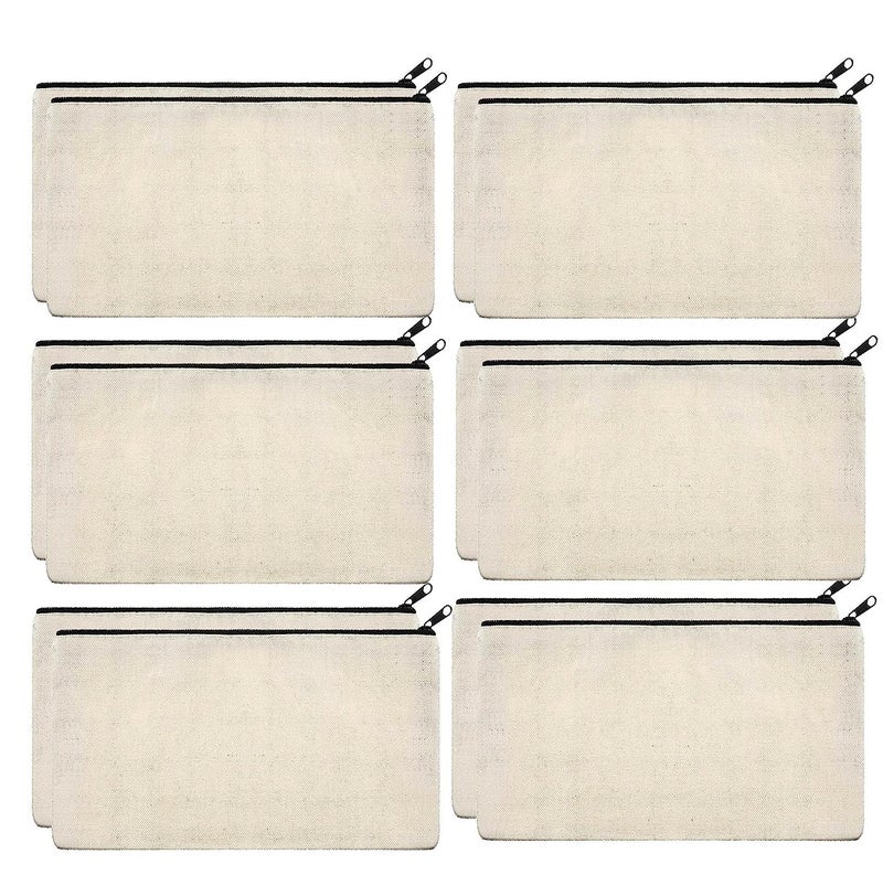 TAKIVA Small Multipurpose Makeup Cotton Canvas Pouch with Zipper | Plain White Canvas Pouches for Painting | Shaving Kit Toiletry Pouches | Travel Cosmetic Bag Purse (Pack of 12) - Image 1