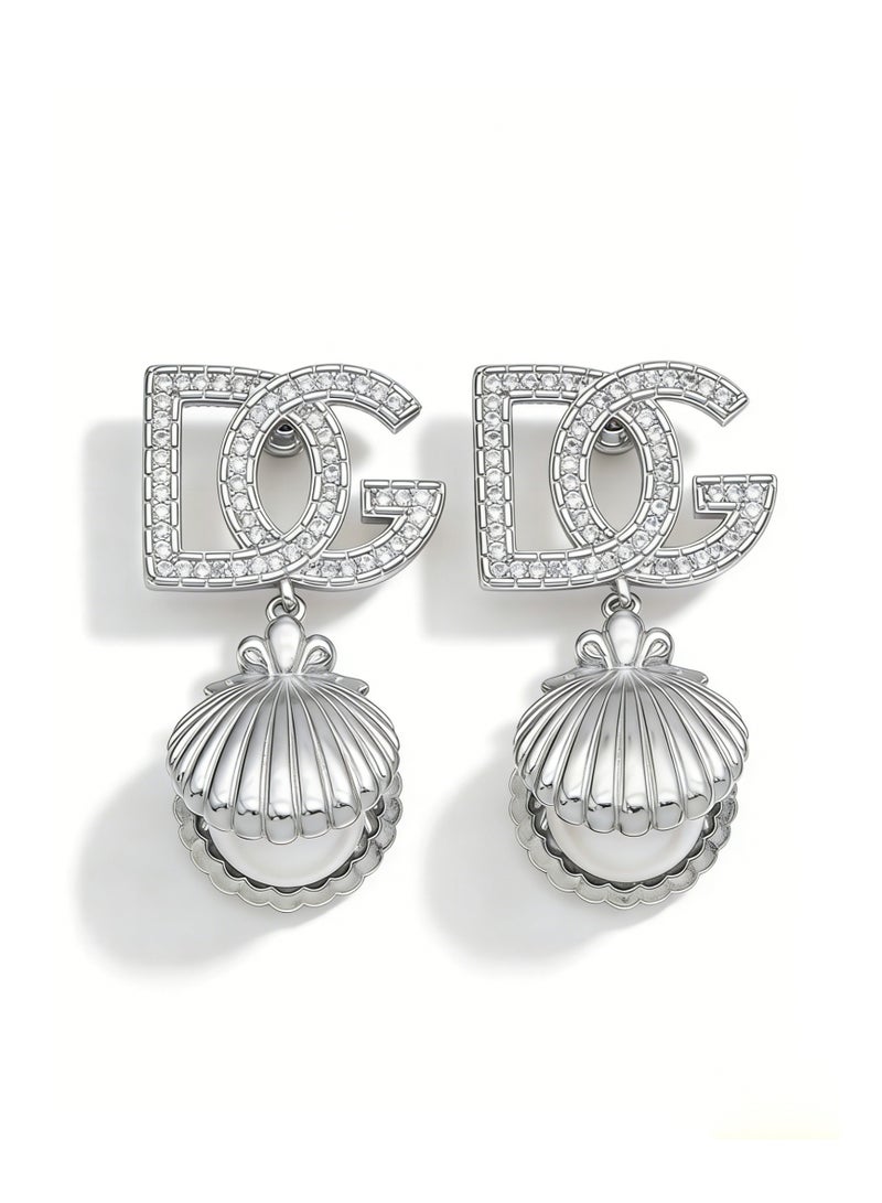 D&G DG Shell Pearl diamond earrings light luxury letters logo long earrings high sense banquet earrings. - Image 5
