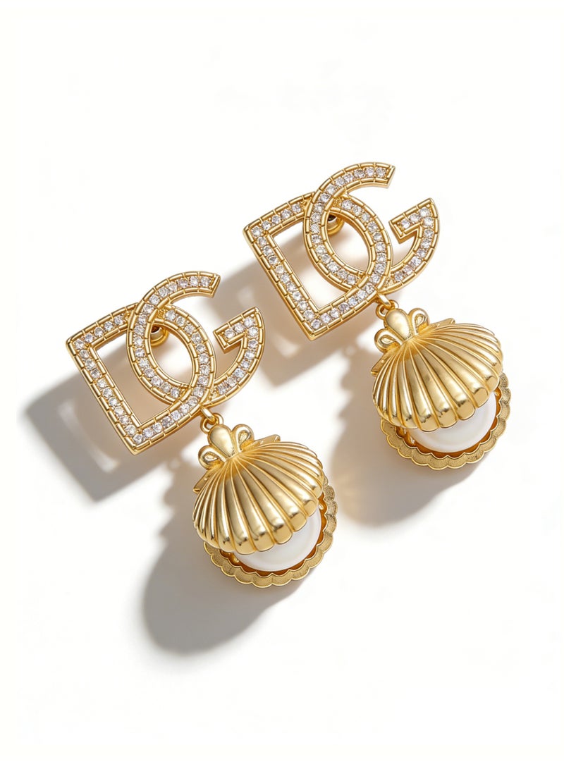 D&G DG Shell Pearl diamond earrings light luxury letters logo long earrings high sense banquet earrings. - Image 2
