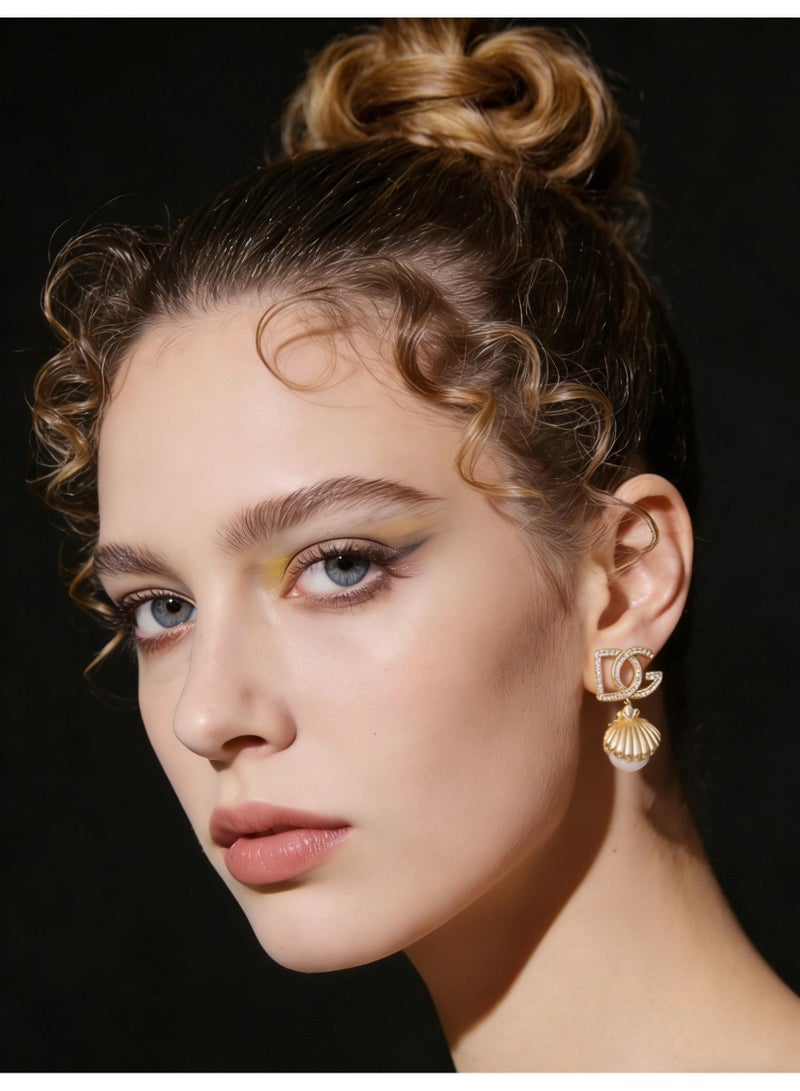 D&G DG Shell Pearl diamond earrings light luxury letters logo long earrings high sense banquet earrings. - Image 4