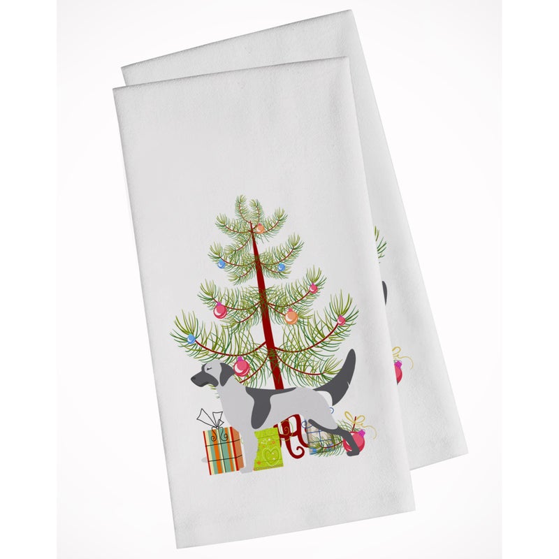 Caroline's Treasures English Setter Merry Christmas Tree White Kitchen Towel Set of 2