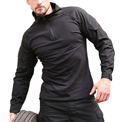 ReFire Gear Men's Military Tactical Army Combat Long Sleeve Shirt Slim Fit Camo T-Shirt with 1/4 Zipper (US X-Small, Black) - Image 4