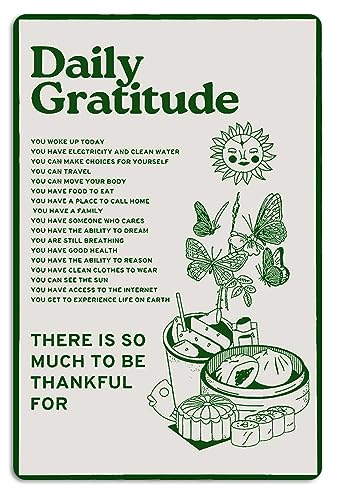 Fmcmly Daily Gratitude Inspirational Metal Tin Sign Green Boho Room Aesthetic Decoration Home Kitchen Office Bedroom Cafes Wall Decor 8x12 Inch - Image 1