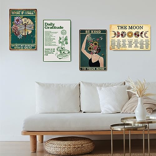 Fmcmly Daily Gratitude Inspirational Metal Tin Sign Green Boho Room Aesthetic Decoration Home Kitchen Office Bedroom Cafes Wall Decor 8x12 Inch - Image 4