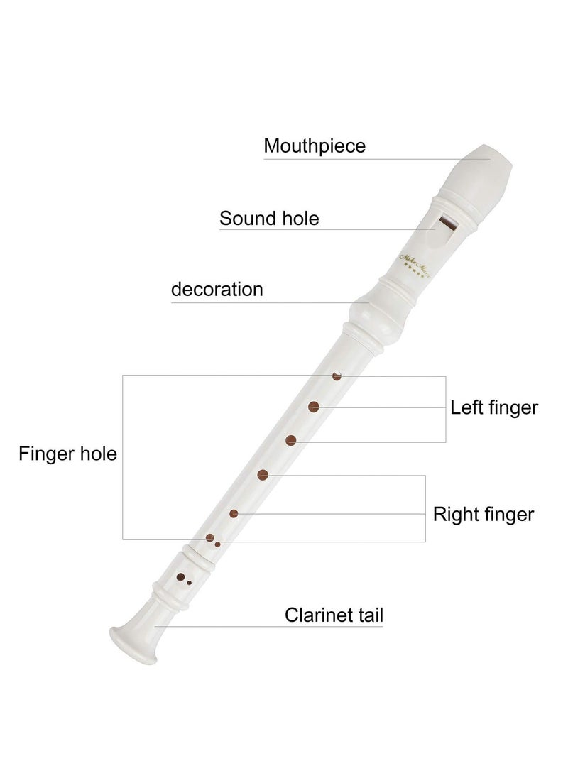 Mike Music 8-Hole Soprano Recorder Descant Flute Recorder 8 Hole ABS Clarinet Style Treble Flute C Key for Kids Children With Fingering Chart Instructions, Cleaning Rod, Plastic Bag, White  - Image 2