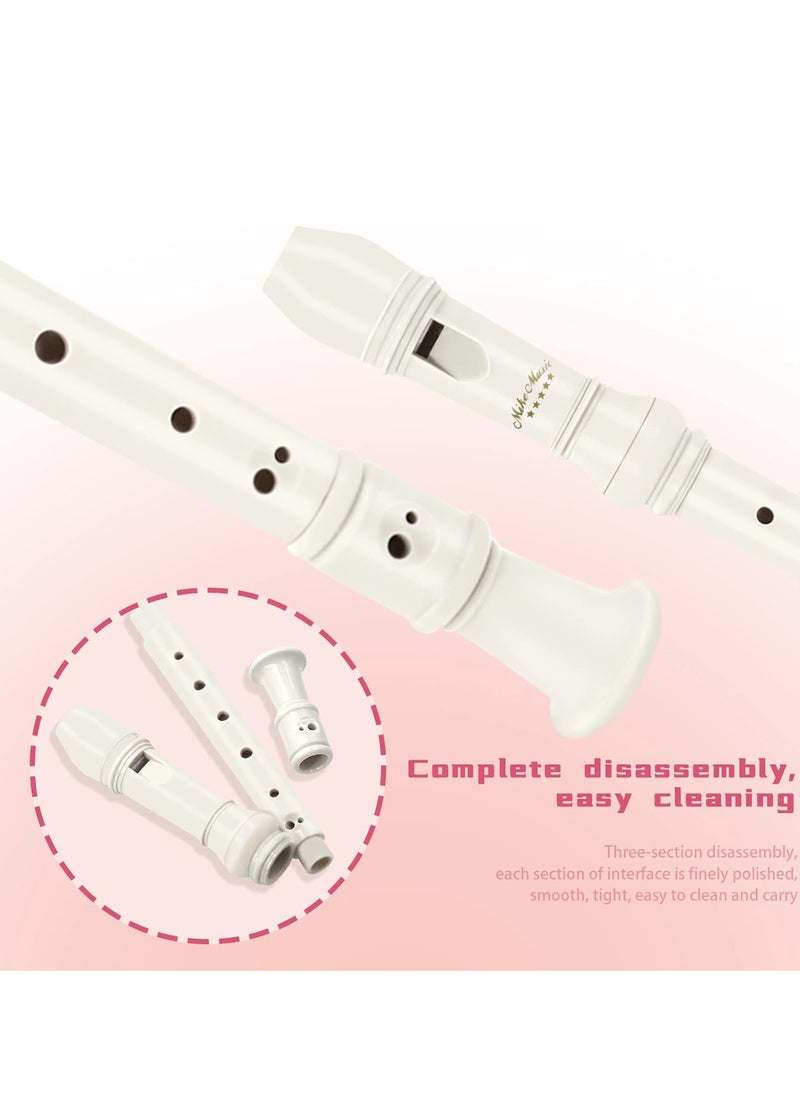 Mike Music - 8-Hole Soprano Recorder Descant Flute Recorder 8 Hole ABS Clarinet Style Treble Flute C Key for Kids Children With Fingering Chart Instructions, Cleaning Rod, Plastic Bag, White - Image 1