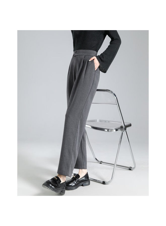 dme Demana Spring Autumn Commuter Slim Fit Cropped Harem Pants Asymmetric Waist Pleated Casual Pants For Women - Image 2