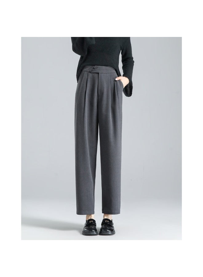 dme Demana Spring Autumn Commuter Slim Fit Cropped Harem Pants Asymmetric Waist Pleated Casual Pants For Women - Image 3