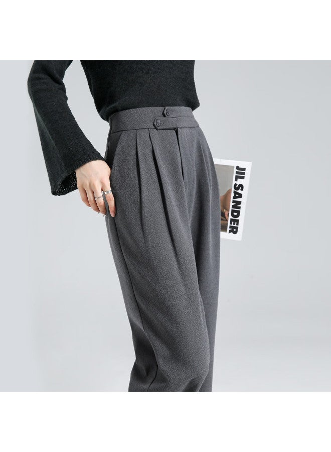dme Demana Spring Autumn Commuter Slim Fit Cropped Harem Pants Asymmetric Waist Pleated Casual Pants For Women - Image 1