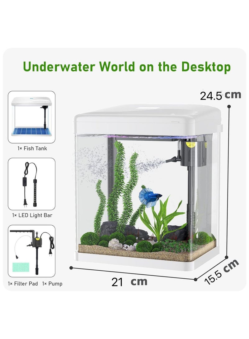 REPTIZOO REPTI ZOO Fish Tank, Glass Aquarium with Air Pump, LED Cool Lights and Filter, Betta Fish Aquarium Starter Kit (White)  - Image 4