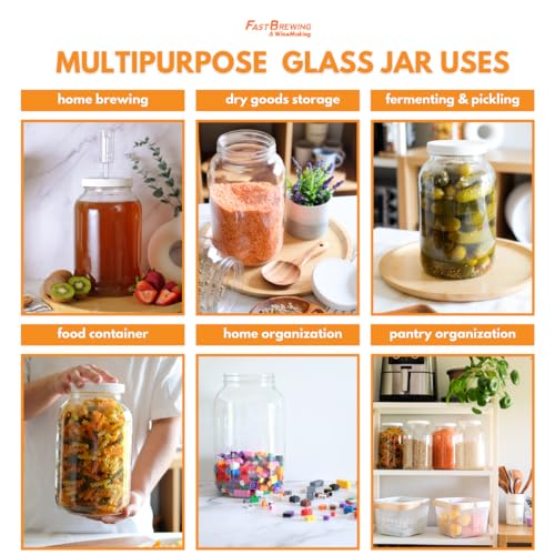 FastRack - Wide Mouth Glass Jar with Lid and Econolock Airlock, Large , 1 Gallon , Clear - Image 4