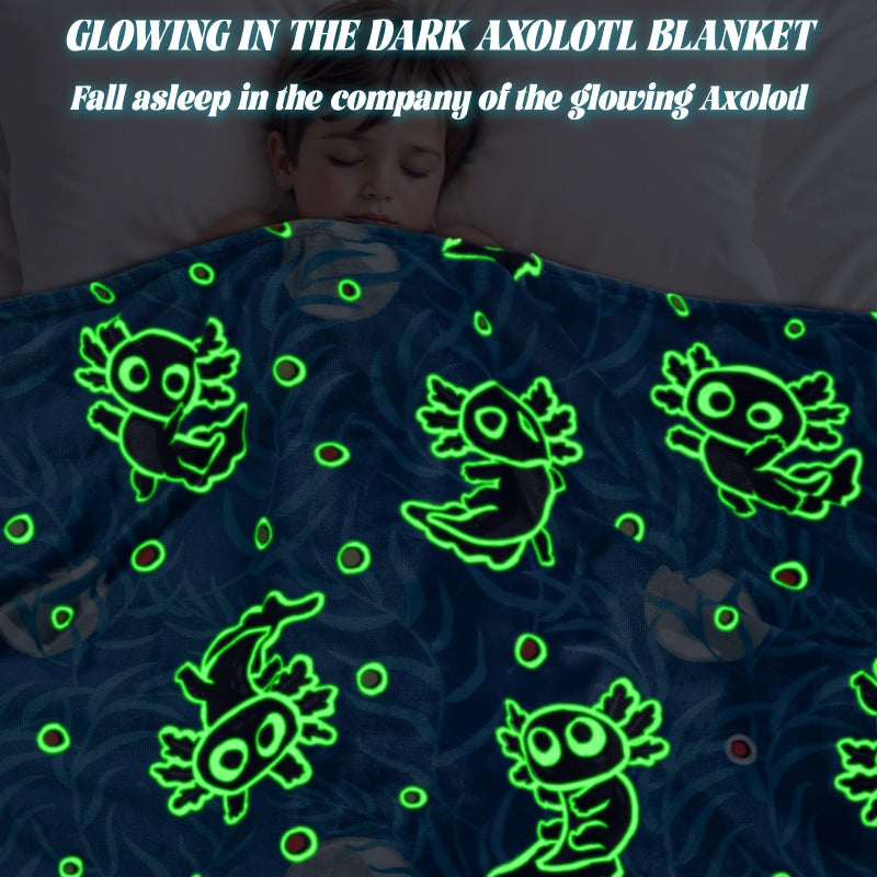 JAPDNK Axolotl Blanket Glow in The Dark Blanket Girls Cute Animal Dark Blue Throw Blankets Axolotl Gifts Decor Stuff Toys for Kids Boys Girls - Image 2