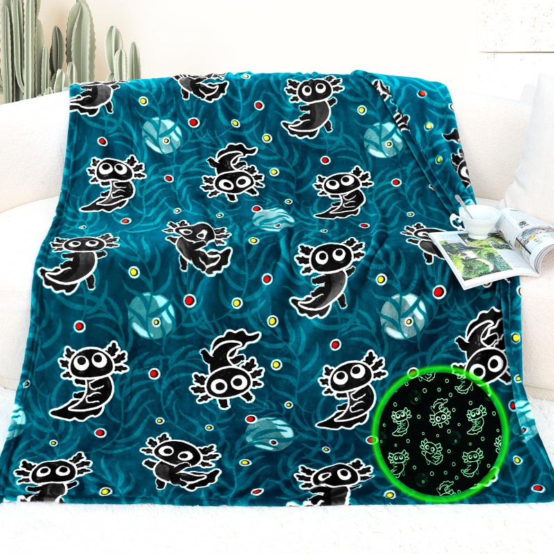 JAPDNK Axolotl Blanket Glow in The Dark Blanket Girls Cute Animal Dark Blue Throw Blankets Axolotl Gifts Decor Stuff Toys for Kids Boys Girls - Image 1