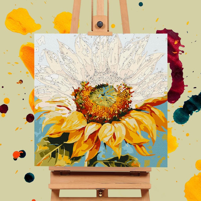 Offito Framed Paint by Numbers Kit for Adults Beginners & Kids Ages 8-12, Sunflower Acrylic Easy Paint by Number with Frame, Watercolor Paint by Number Kits on Canvas Framed (10 * 10 Inch, without Easel) - Image 4