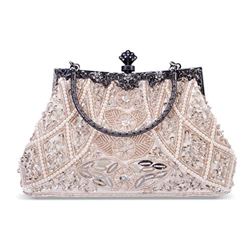 Zebrum Womens Evening Clutch Bag Designer Evening Handbag Hand Bag,Lady Party Wedding Clutch Purse (Vintage Style Beaded and Sequined-Champagne) - Image 5