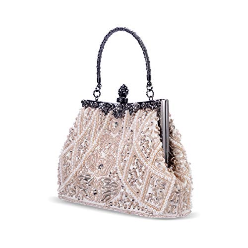 Zebrum Womens Evening Clutch Bag Designer Evening Handbag Hand Bag,Lady Party Wedding Clutch Purse (Vintage Style Beaded and Sequined-Champagne) - Image 2