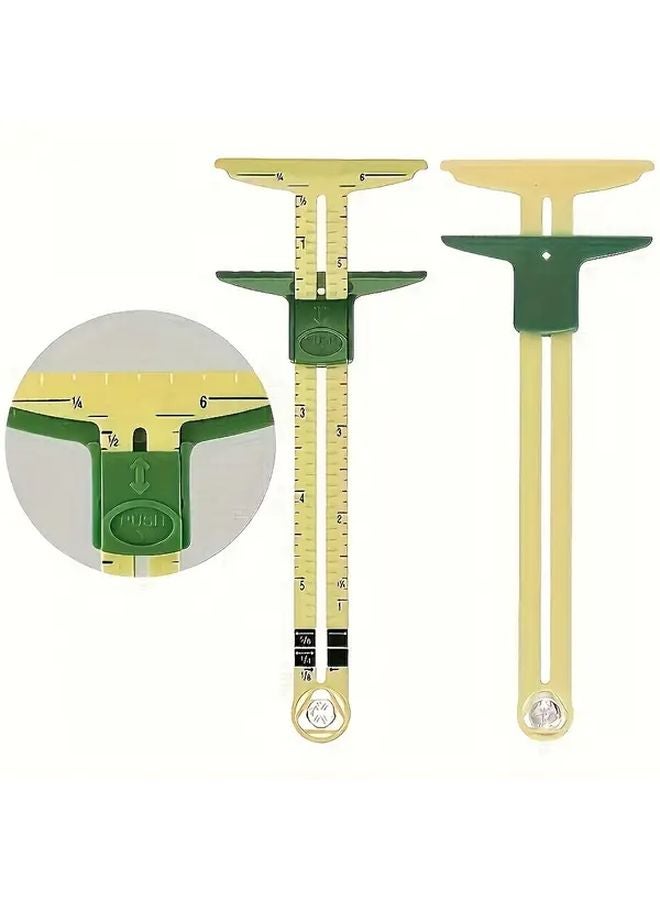2 Piece 5 In 1 Multifunctional Sliding Ruler Yellow Green Plastic Sewing Craft Tool - Image 2