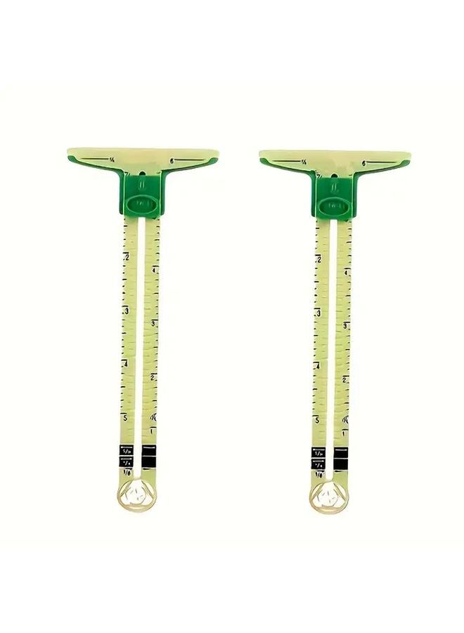 2 Piece 5 In 1 Multifunctional Sliding Ruler Yellow Green Plastic Sewing Craft Tool - Image 1