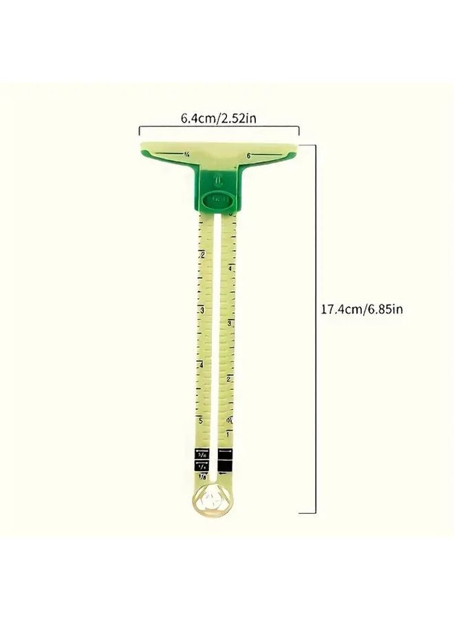 2 Piece 5 In 1 Multifunctional Sliding Ruler Yellow Green Plastic Sewing Craft Tool - Image 5