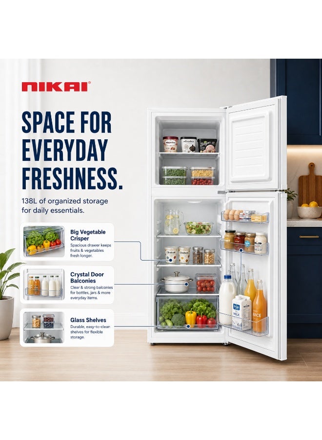 نيكاي ثلاجة بباب مزدوج تذويب 4.7 قدم مكعب مع التحكم في درجة الحرارة 132 L NRF170N24/NRF170N26W - Image 3