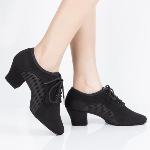 ARCLIBER Black Latin Dance Shoes for Women Lace-up Split-Sole Professional Practice Salsa Modern Ballroom Dance Shoes Women 7(38) - Image 5