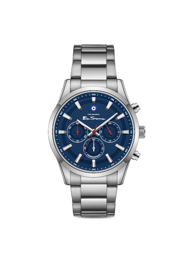Ben Sherman Cambridge Blue Dial Stainless Steel Bracelet Chronograph Watch for Men, 42mm - Image 1