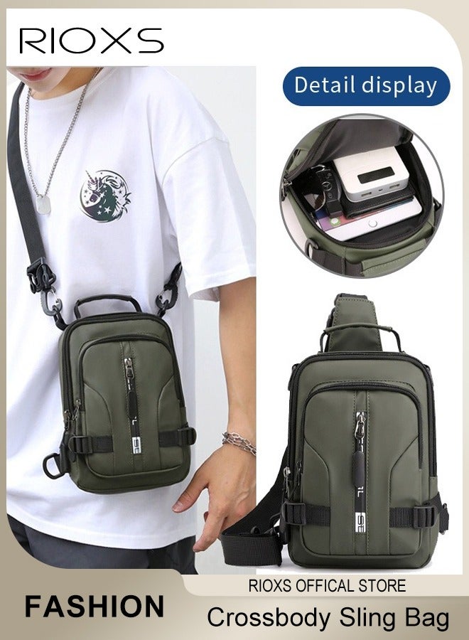RIOXS Unisex Crossbody Sling Bag with USB Charging Port, Waterproof Lightweight Single Shoulder Bag for Men and Women, Fashion Casual Chest Bag Crossbody Bag with Adjustable Sholder Straps, Solid Crossbody Daypack Suitable for Hiking, Cycling, Climbing, Travel, Camping, Workout and More, Green - Image 3