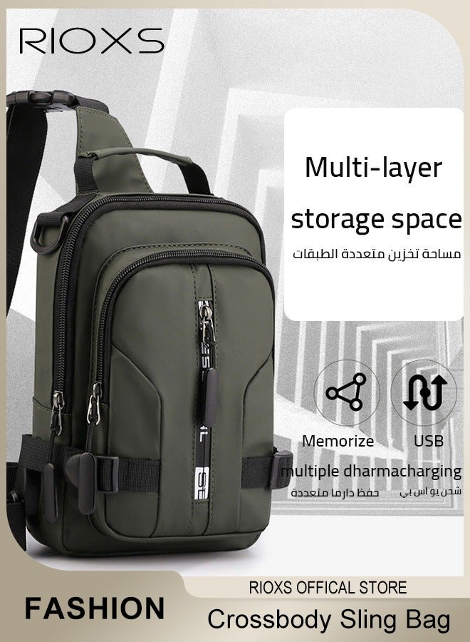 RIOXS Unisex Crossbody Sling Bag with USB Charging Port, Waterproof Lightweight Single Shoulder Bag for Men and Women, Fashion Casual Chest Bag Crossbody Bag with Adjustable Sholder Straps, Solid Crossbody Daypack Suitable for Hiking, Cycling, Climbing, Travel, Camping, Workout and More, Green - Image 4